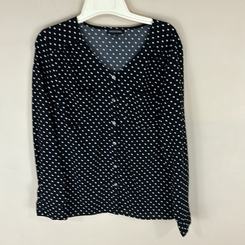 Notations Black and White Polkadot Button Top Size Small